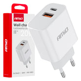 Hvit vegglader med USB-C og USB-A for 20 W lading