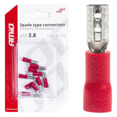 Røde isolerte hunn-flatstifter på 3,8 mm