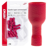 Røde isolerte hunn-spadekontakter med 6,6 mm bredde