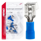 Blå isolerte flatstiftkontakter 7,4/6,3 mm i sett med 10 stk.