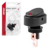 Elliptisk svart bryter med rødt lys for 12/24 V