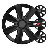Fire svarte GTX-hjulkapsler i carbon-look i 16 tommer