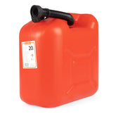 Rød plastkanne for drivstoff på 20 liter