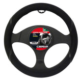 Carpoint ratbetræk Comfort sort - sort ratbetræk med logo og universel pasform til komfortabel kørsel.
