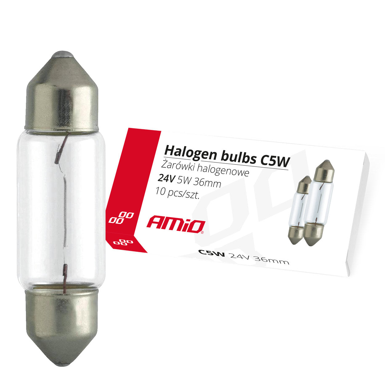 10 C5W festoonhalogenpærer på 36 mm med 24V og 5W