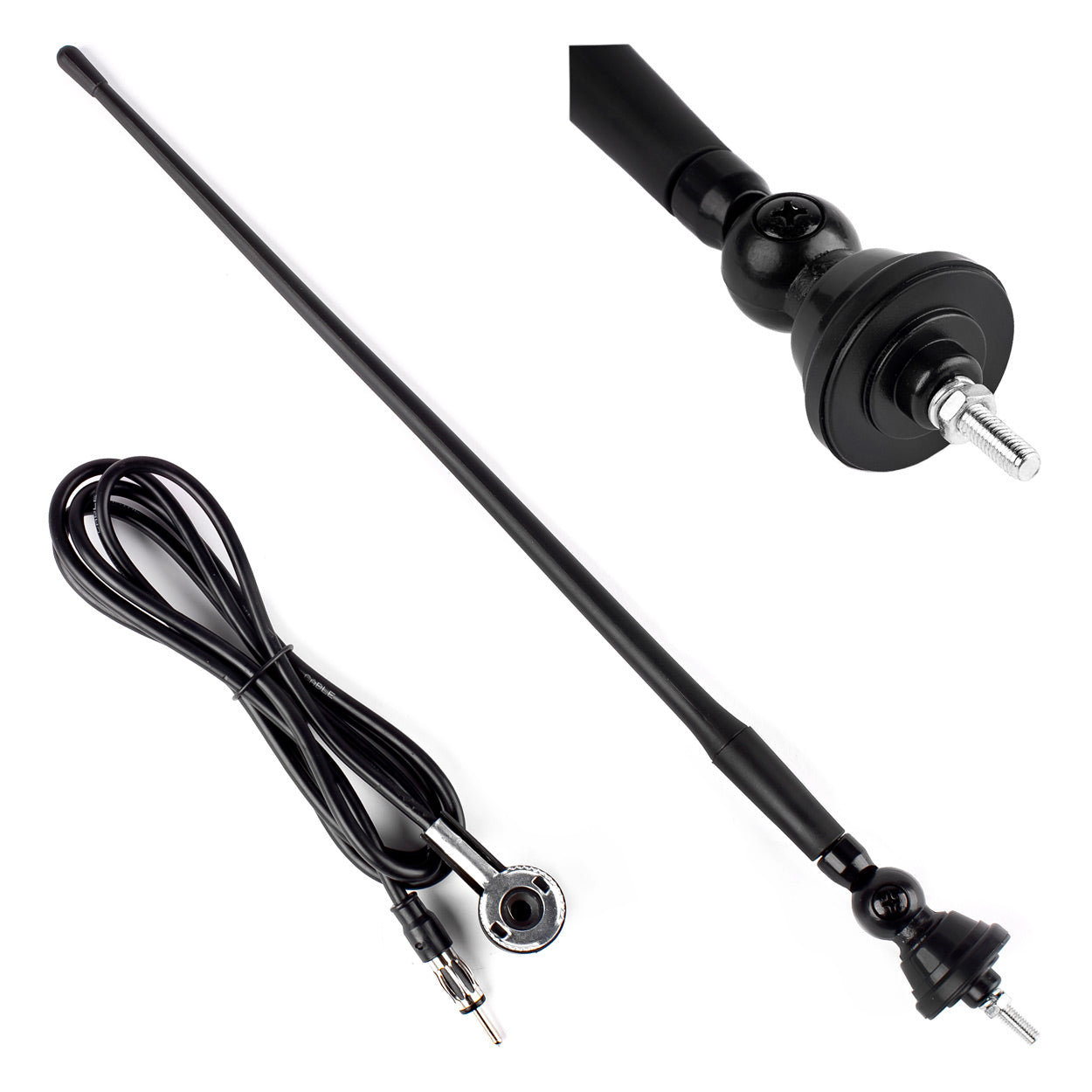 Bilantenne i gummi med adapter, set fra siden