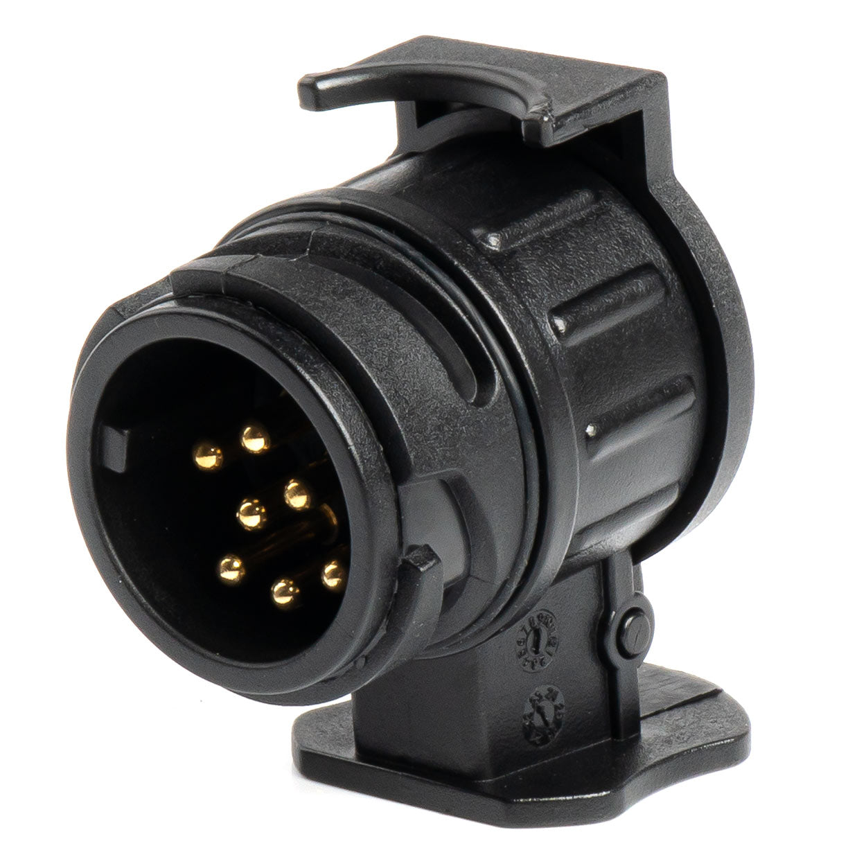 Svart tilhengeradapter fra 13-polet til 7-polet kontakt