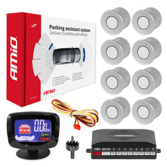 Parkeringsassistent med LED-GRAF-display og 8 sølvfarvede sensorer