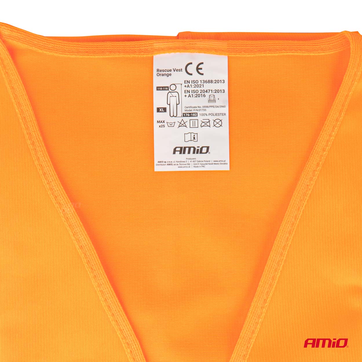 Refleksvest i oransje polyester med borrelåslukking
