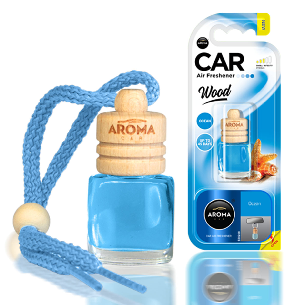 Aroma Car Wood Ocean bilduft med glasflaske og træprop