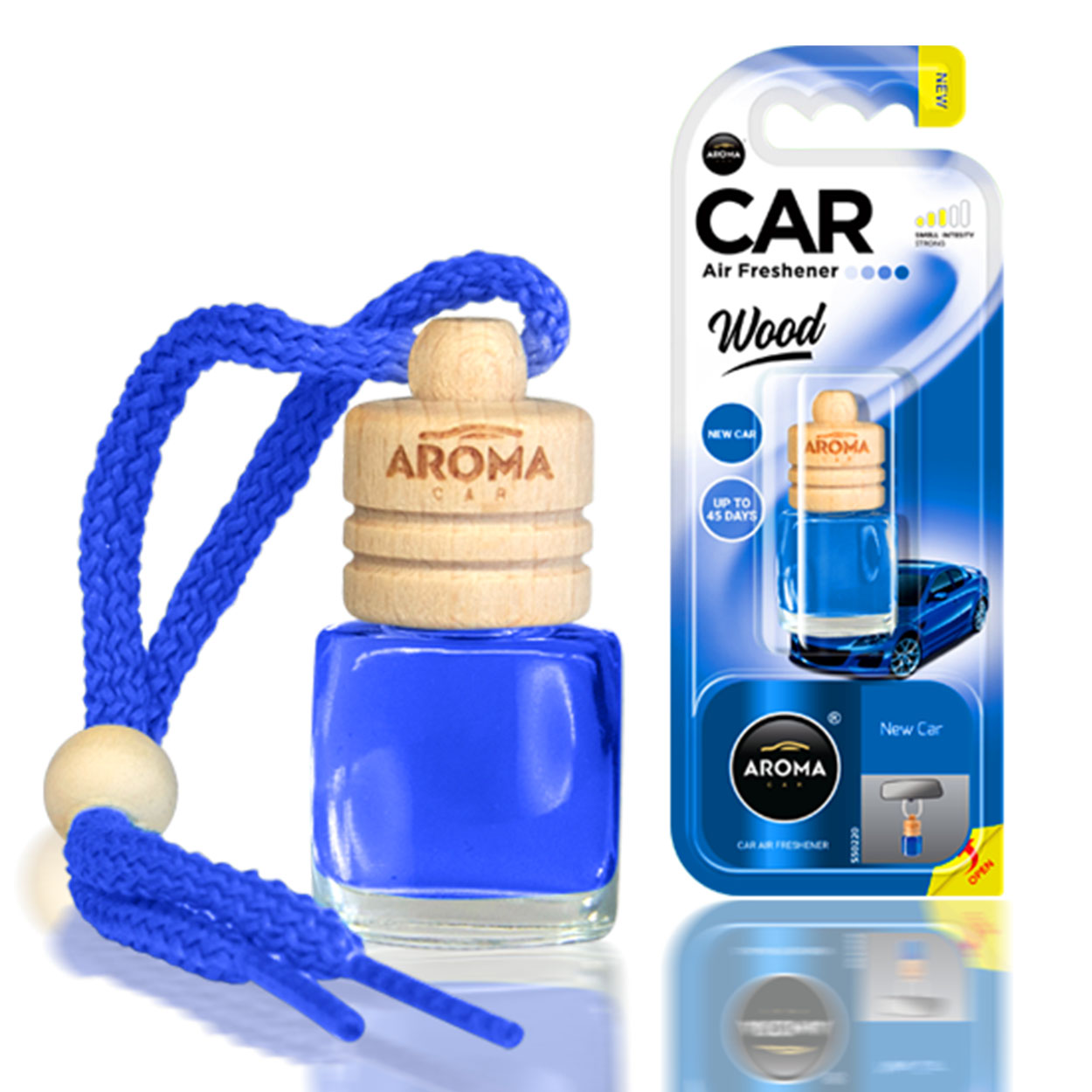 Aroma Wood New Car duftfrisker med trepropp og glassflaske