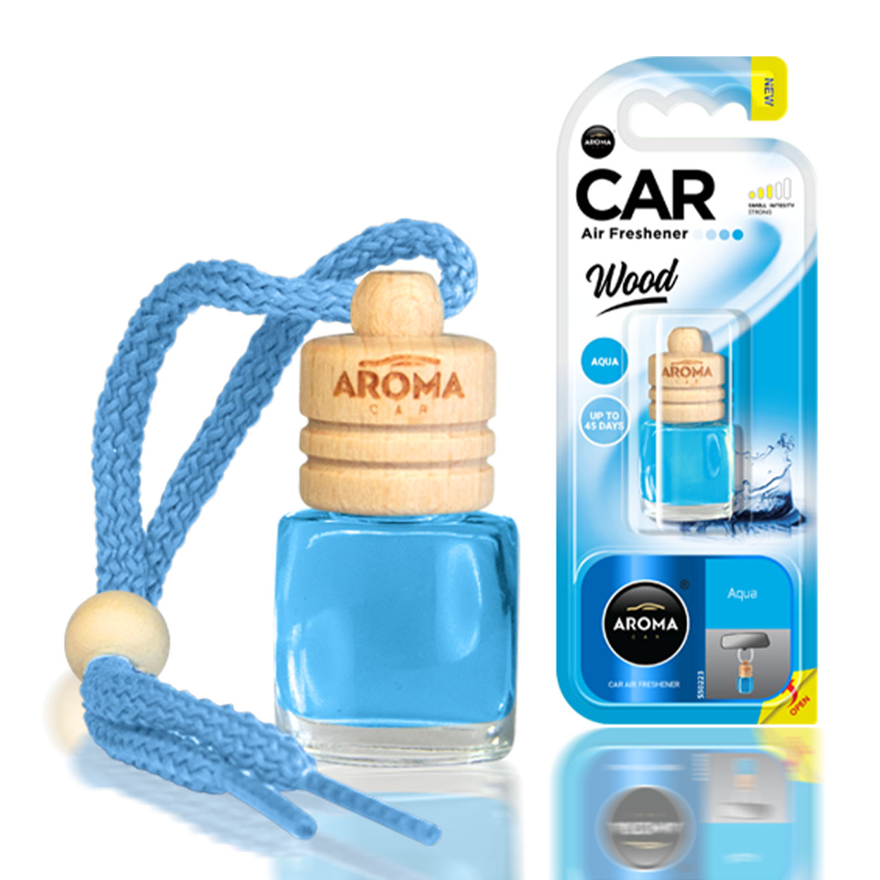 Aroma Wood Aqua billuft med trepropp og glassflaske