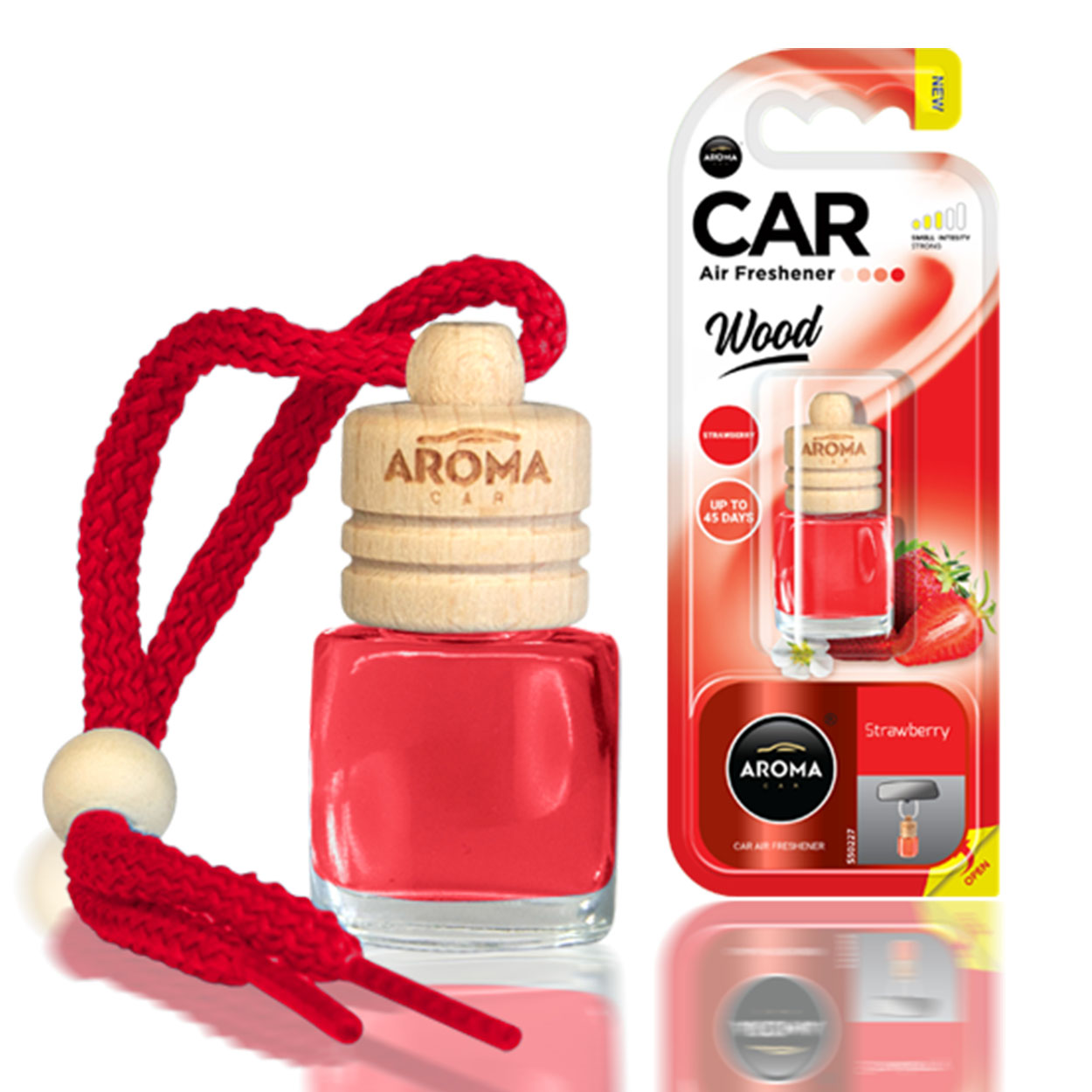 Aroma Wood Strawberry luftfrisker til bil med glassflaske og trepropp