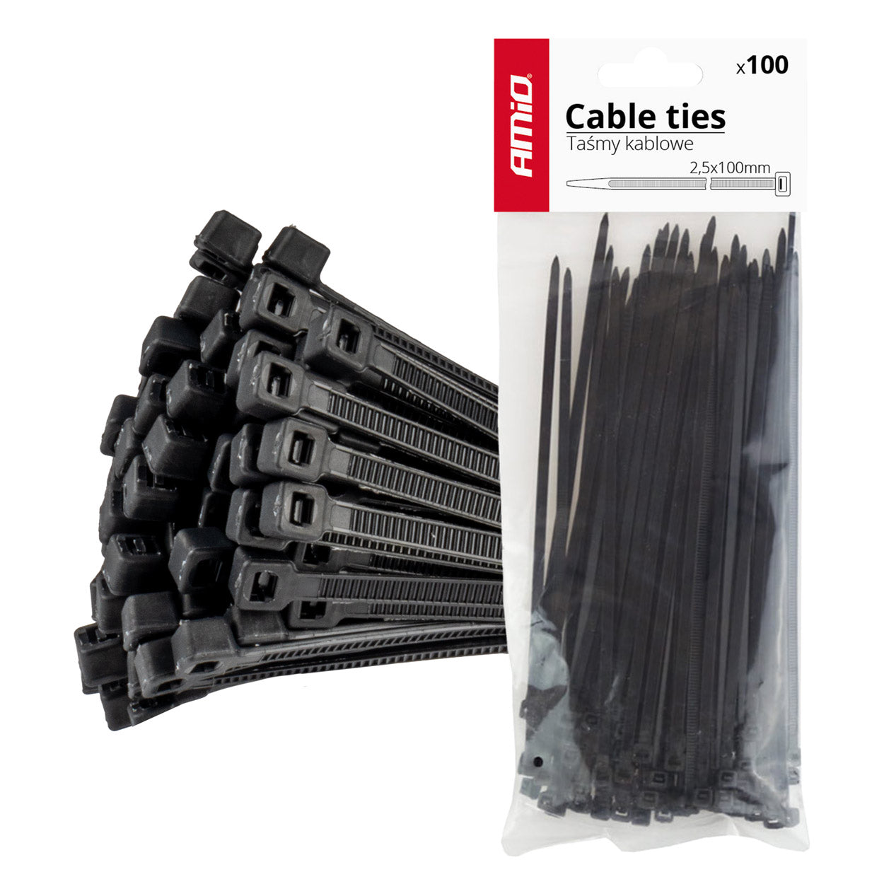 Svarte kabelstrips på 2,5 x 100 mm, 100 stk.
