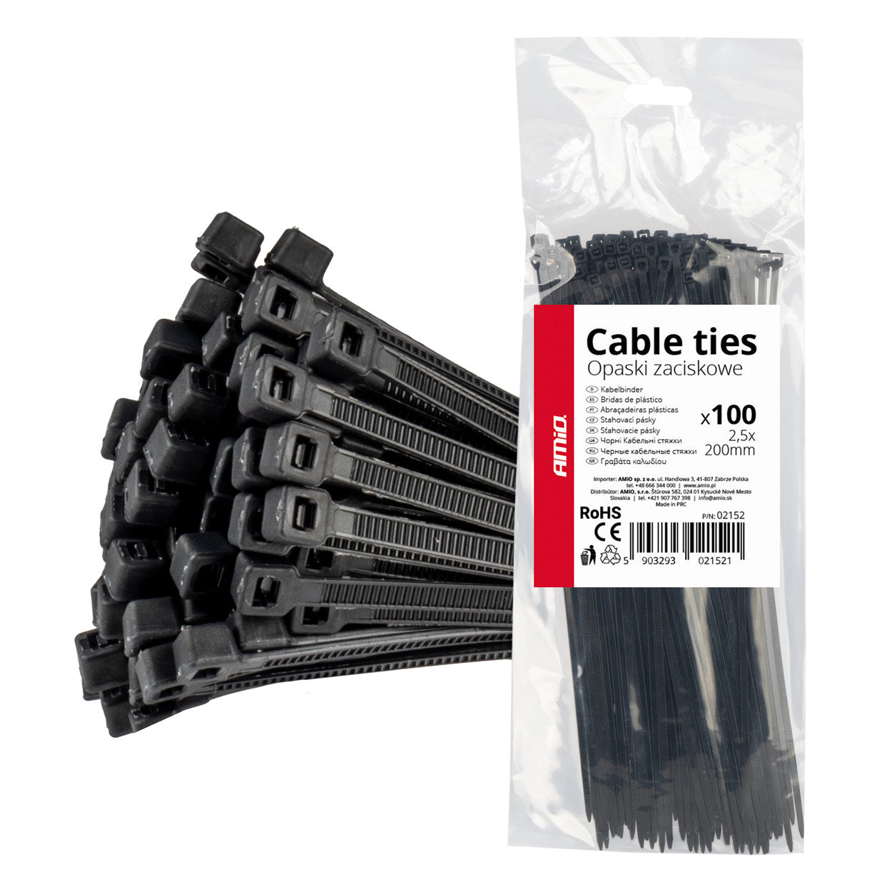 Sorte strips 2,5 x 200 mm, 100 stk.