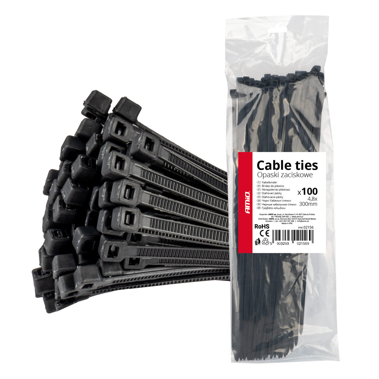 Svarte kabelstrips 4,8 x 300 mm