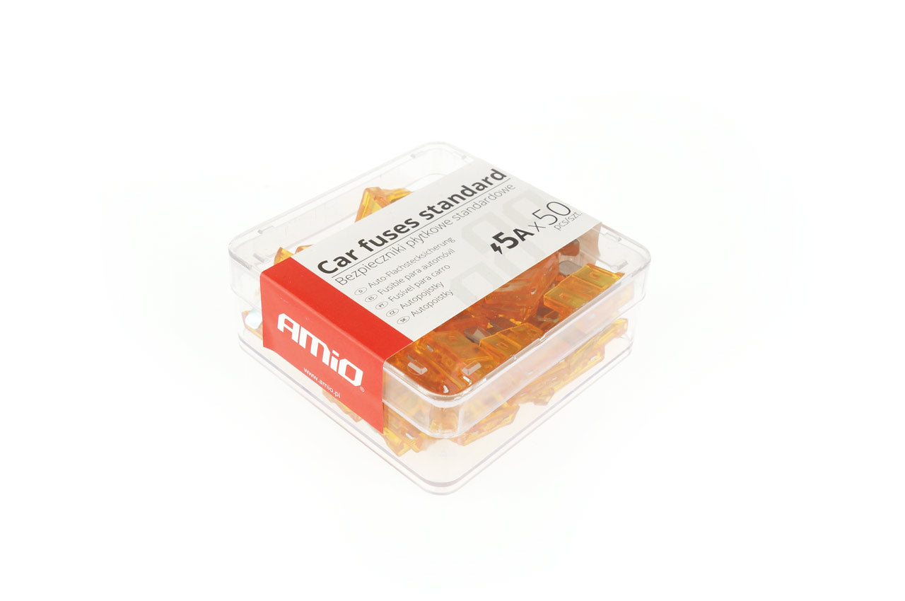 Eske med standard bilsikringer på 5 A, 50 stk.