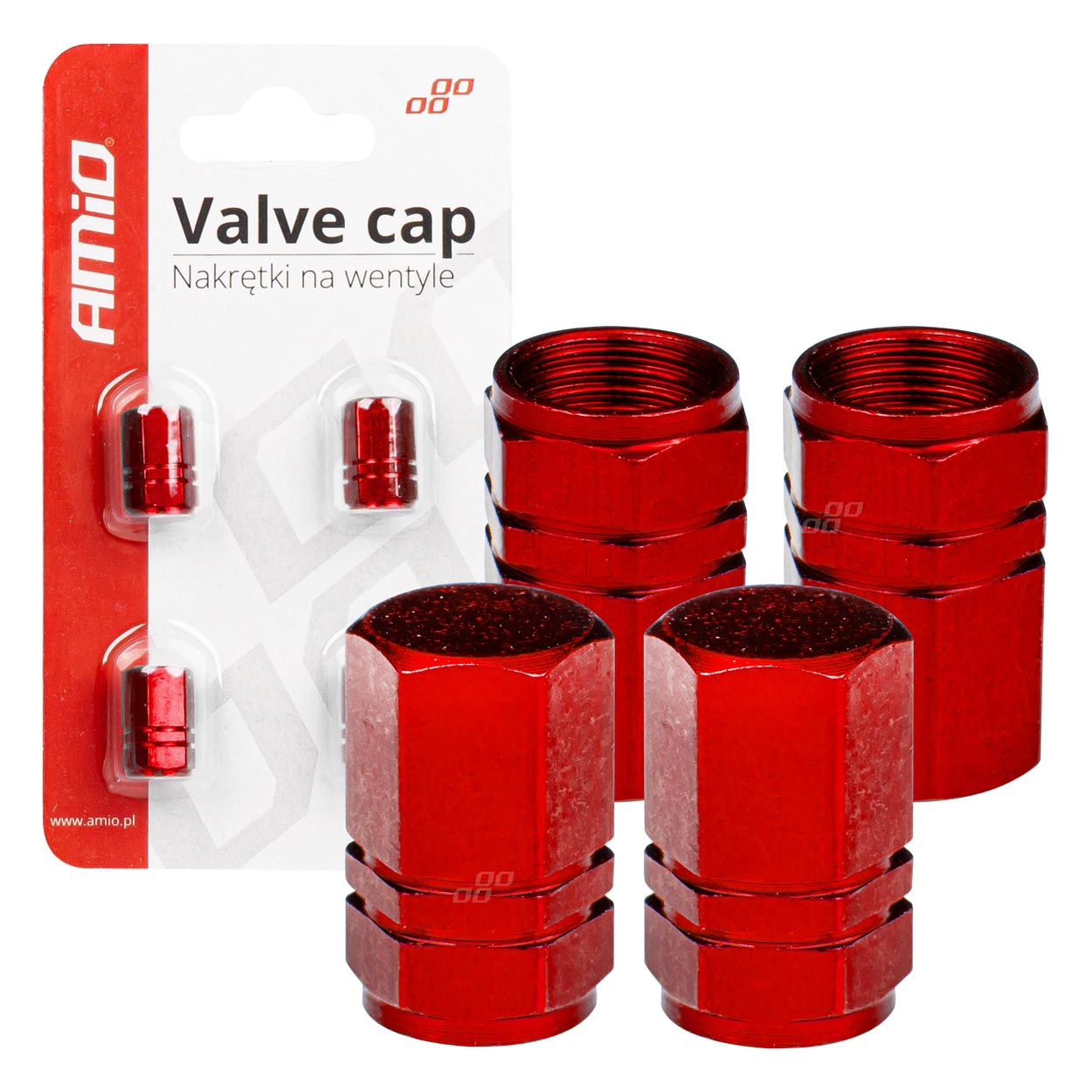 Røde ventilhetter i aluminium, 4 stk.