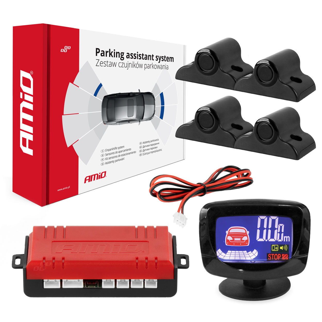 Parkeringssystem med LED-GRAF-display og svarte TRUCK-sensorer