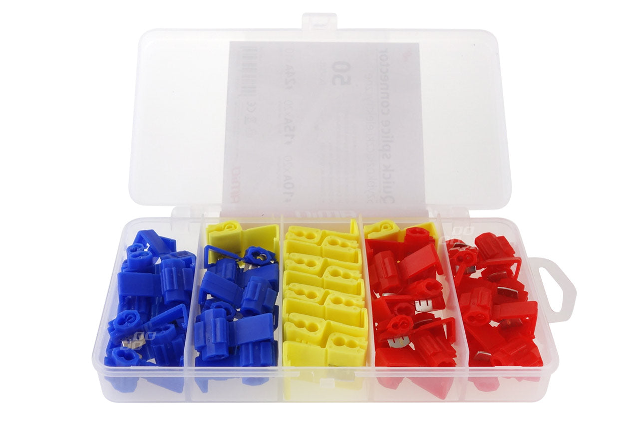 Æske med 50 Quick Connect Connectors i blandede farver