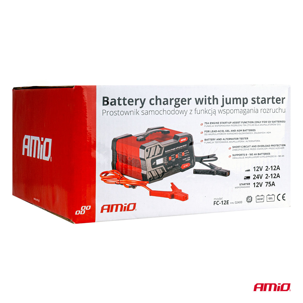 Batterilader 12A med tilbehør og kabler