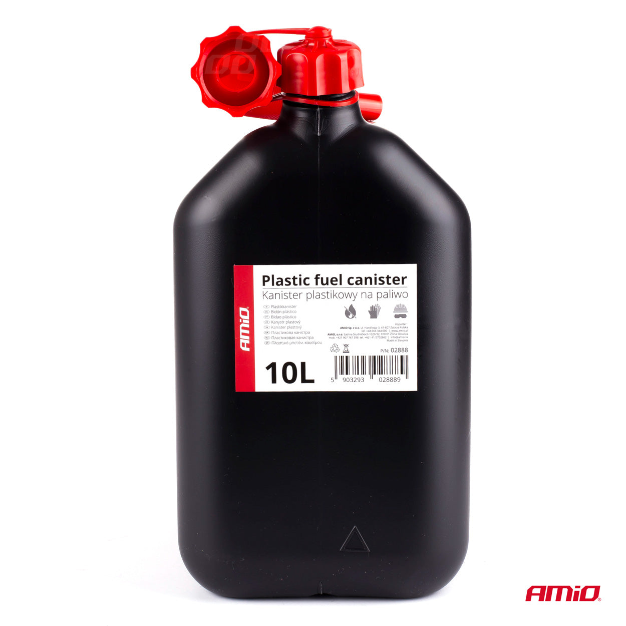 Svart plastkanne for drivstoff 10 liter