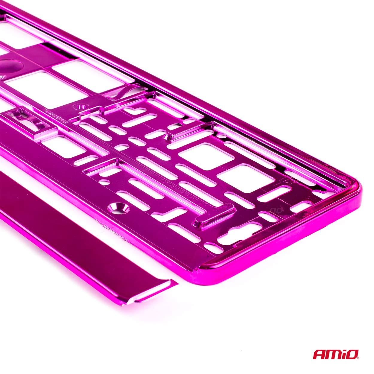 Pink metallic nummerpladeramme med snapliste