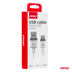 USB-A til USB-C kabel med 3A opladning