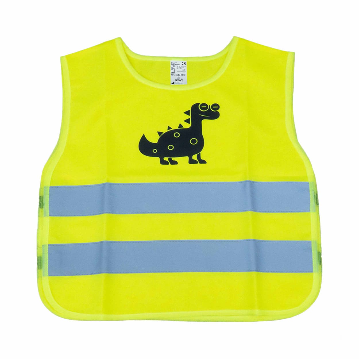 Gul refleksvest til børn med dinosaurmotiv