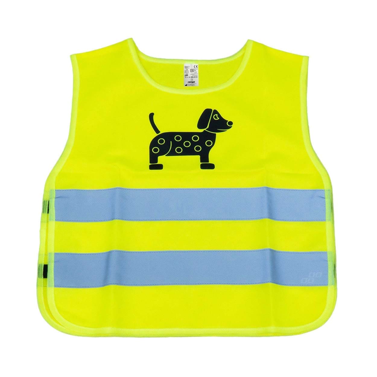 Gul sikkerhedsvest til børn med hundemotiv og reflekterende striber