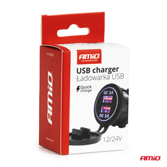 Vandtæt dobbelt USB-oplader til 12/24 V