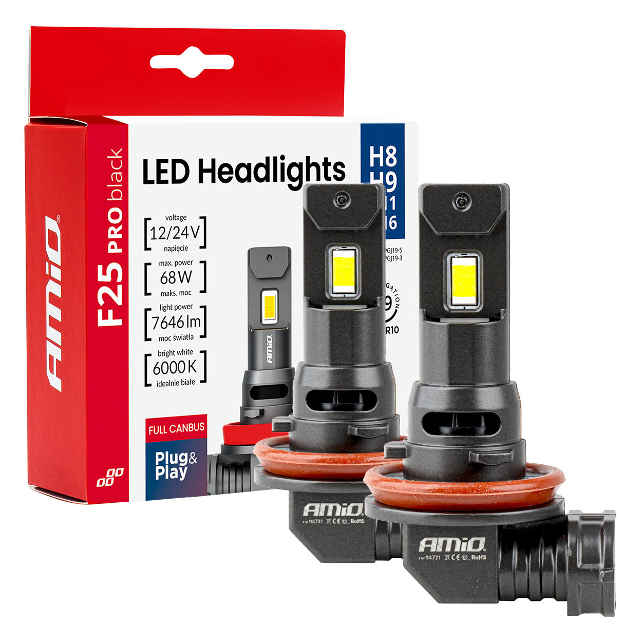 LED-forlygtepærer F25 PRO BLACK med H8 H9 H11 H16-sokkel