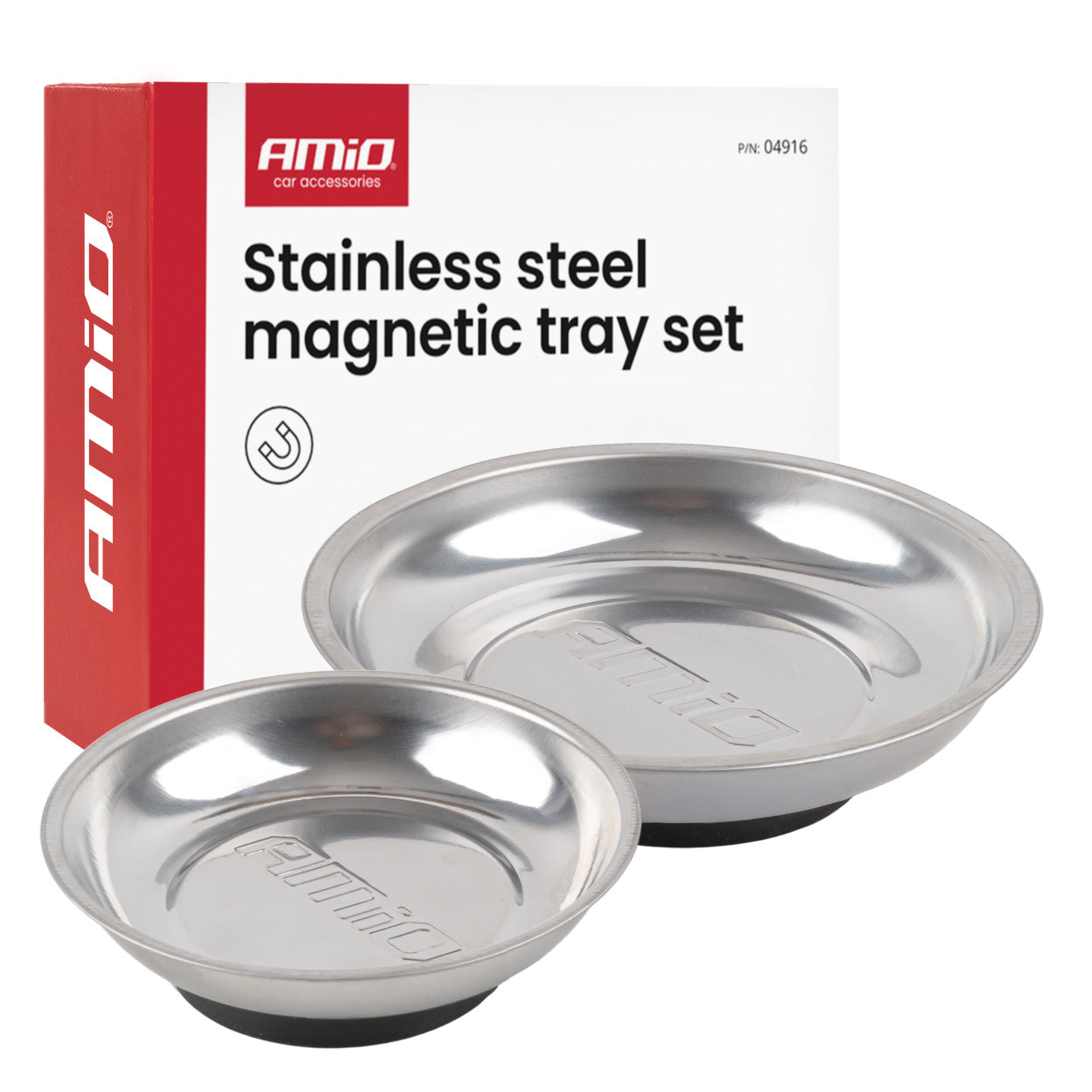 Magnetisk skålsett i rustfritt stål med skåler på 110 og 150 mm