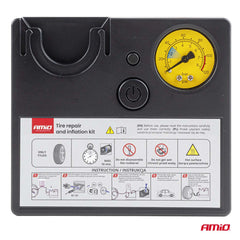 12V-kompressor med trykkmåler til bildekk