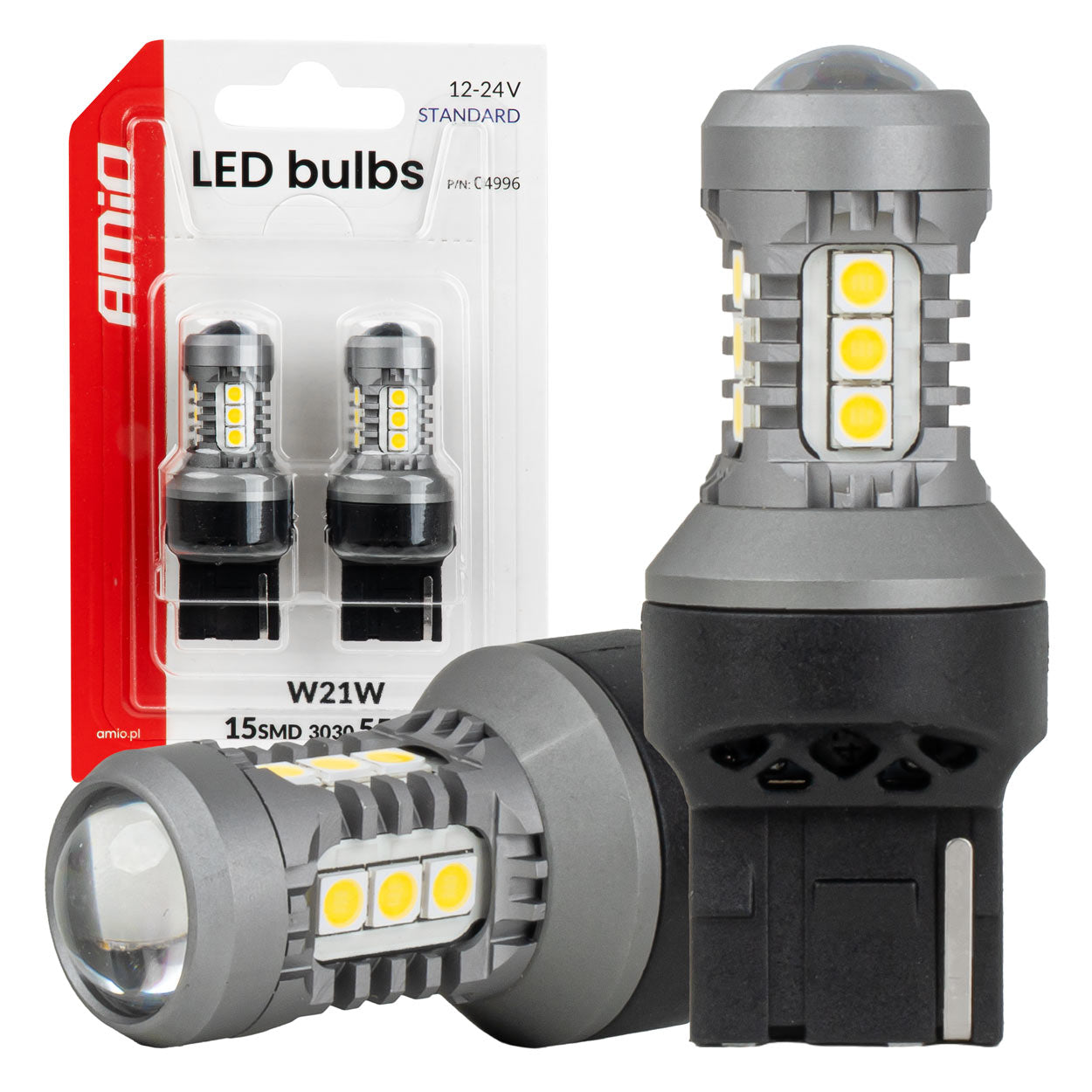 LED-pære 7440 W21W med 15 SMD 3030-LED-er og hvitt lys