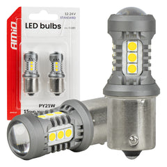 LED-pære med BAU15S/PY21W-sokkel for 12/24 V