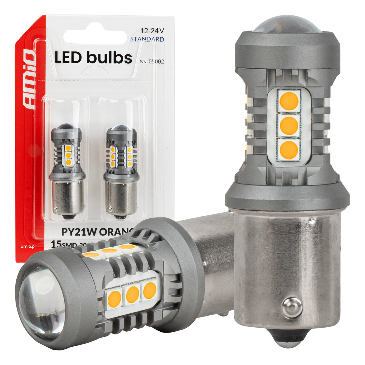 Oransje LED-pære med BAU15S/PY21W-sokkel