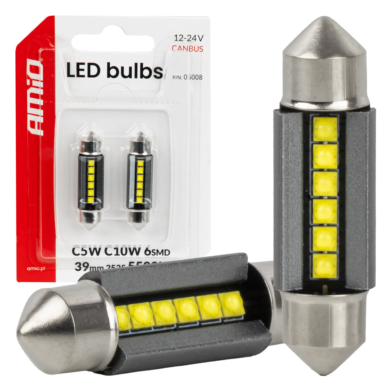 39 mm CANBUS LED-pære med 6 SMD 2525 LED-er og hvitt lys