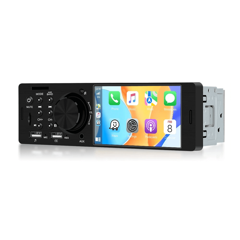 Universel - 4" 1-din radio m. Apple Carplay og Android Auto (kablet) med 4" skærm og knapbetjening.
