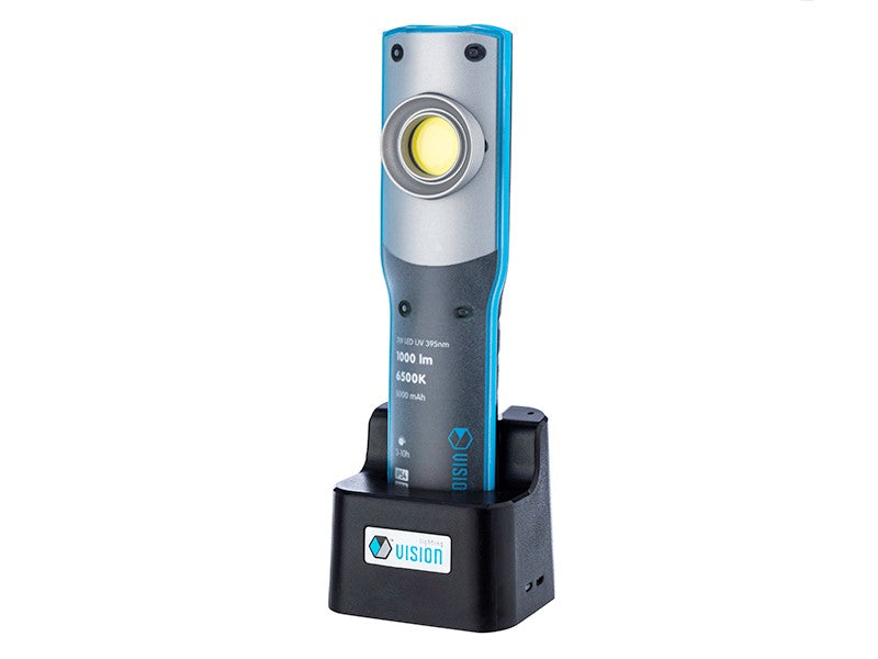 Oppladbar arbeidslampe fra VISION med 10W COB LED og UV 395 nm