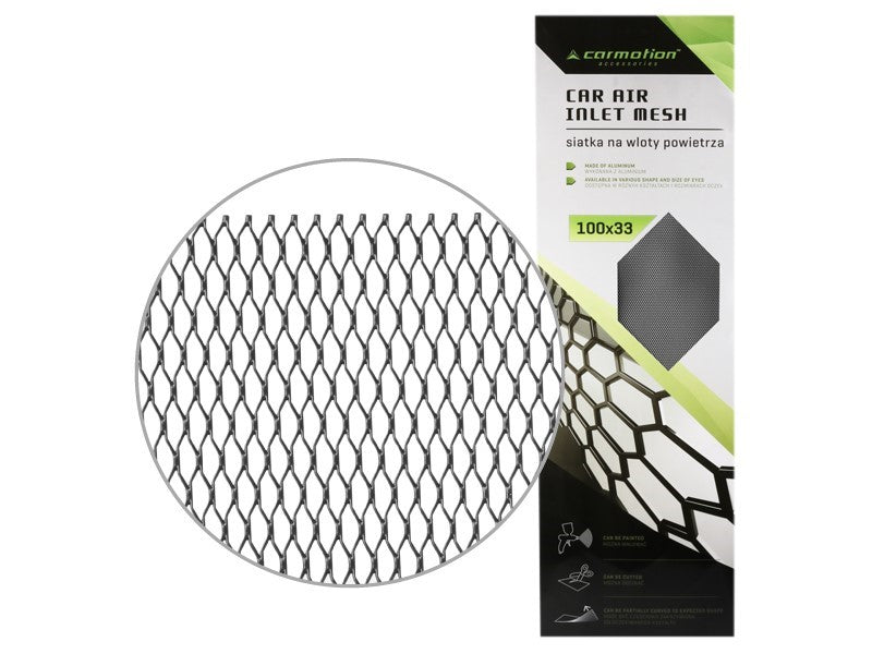Svart luftinntaksnett i aluminium med honeycomb-design, 8x25 mm, 100x33 cm