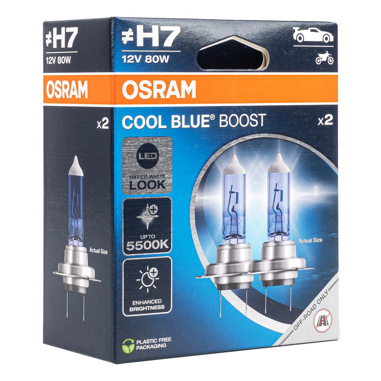 Osram H7 Cool Blue Boost halogenpærer 12 V 80 W med PX26d-fatning