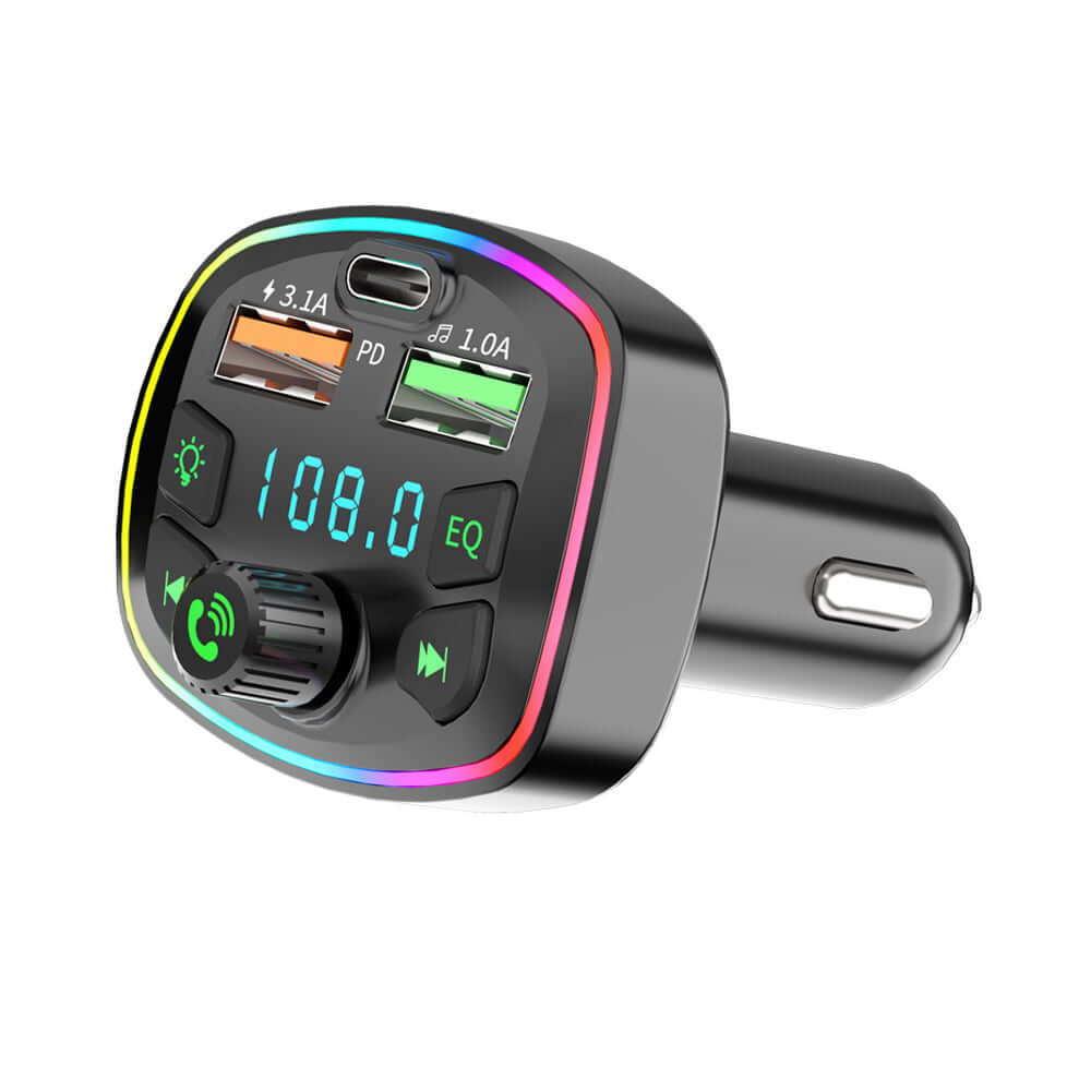 12V oplader til cigaretstik m. indbygget Bluetooth-transmitter med USB-porte og digital display