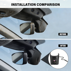 Installation comparison of Audi dashcam 4K OEM-look showing before and after views.