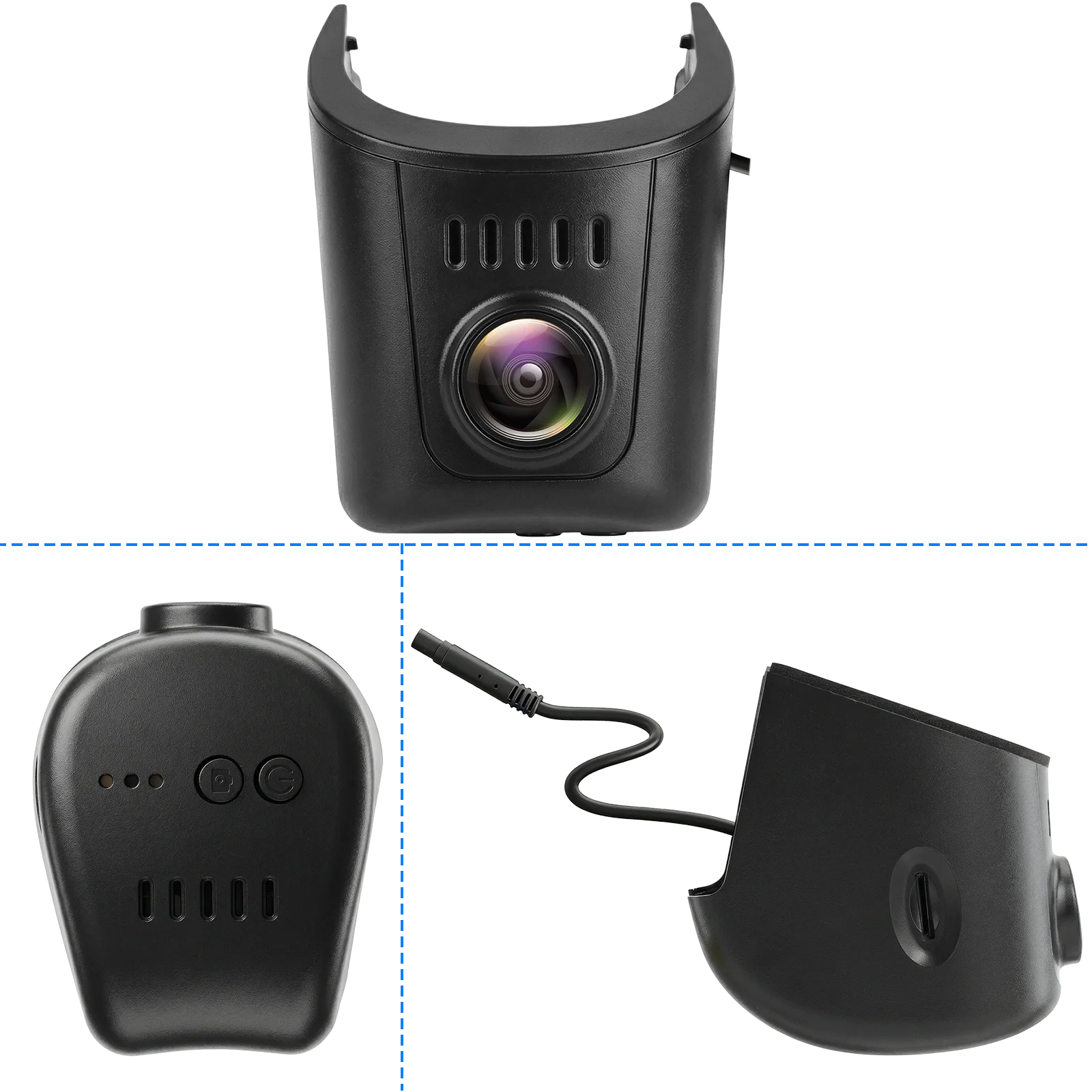 Audi dashcam 4K OEM-look front and side view showing sleek design and integrated lens for discreet installation.