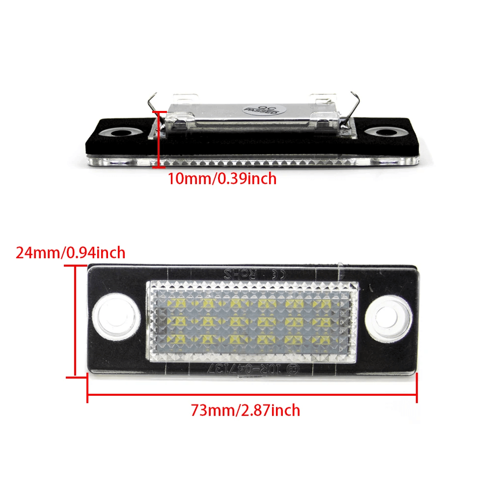 LED Nummerpladelys VW & Skoda – CANBUS (Golf 5, Passat, Touran m.fl.) med mål og detaljer