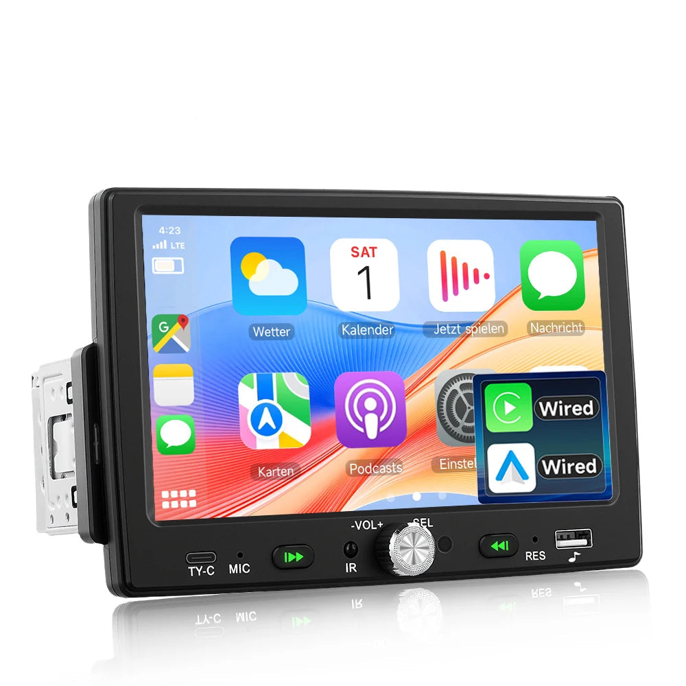 7" 1 DIN bilradio med Apple CarPlay og Android Auto – Bluetooth 5.0, berøringsskjerm og USB 