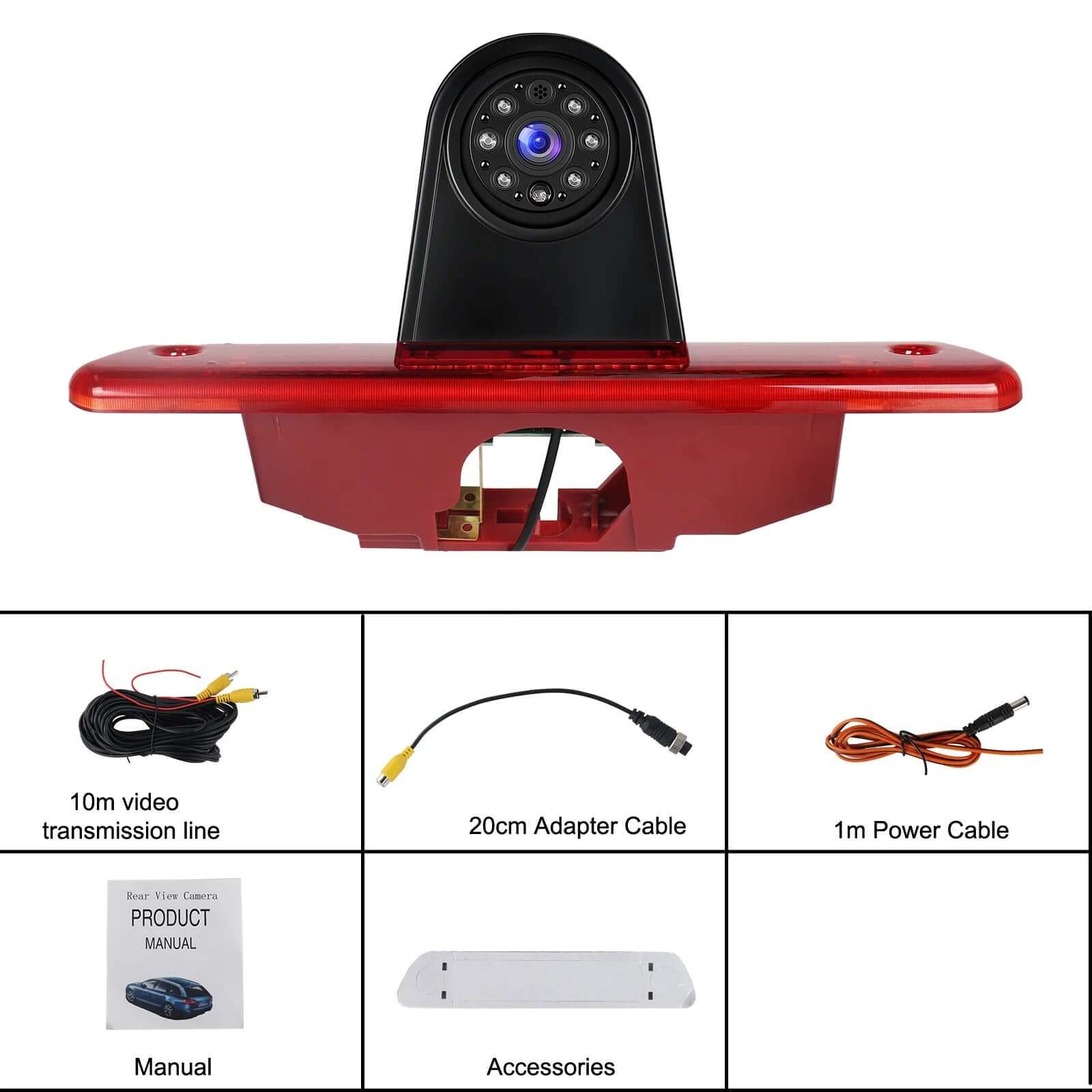 Bakkamera til Toyota Proace 07-16 mm. med IP67 design og 140° udsyn, inkl. tilbehør og kabler.