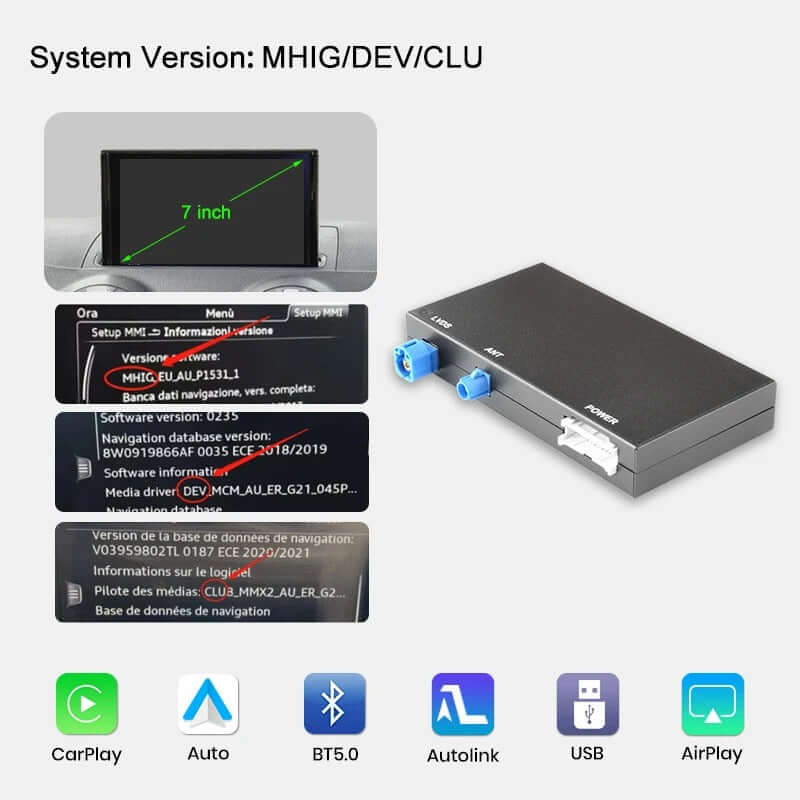 Trådløs Apple CarPlay & Android Auto til Audi A3 og Q2 (2012–2020) – Original skærm input display and module.